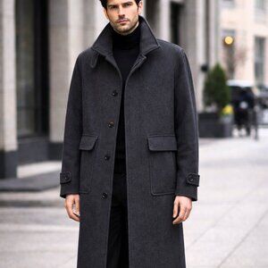 NWOT ZARA Men's Gray Wool-Blend Funnel Neck Long Coat, Sz XL